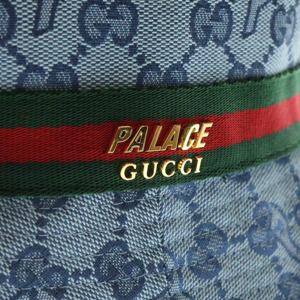 GUCCI(グッチ) ×palace パレス GGスプリーム 総柄 コットン バケットハット 帽子 ブルー 726133 4HAUZ