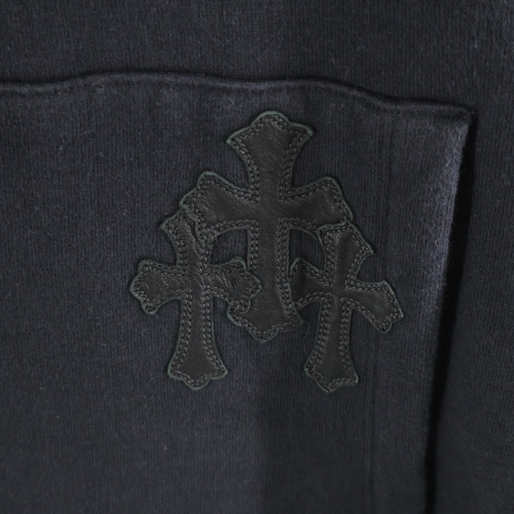 CHROME HEARTS(クロムハーツ) Y NOT クロスボールボタン レザー セメタリークロスパッチ プルオーバー パーカー ブラック