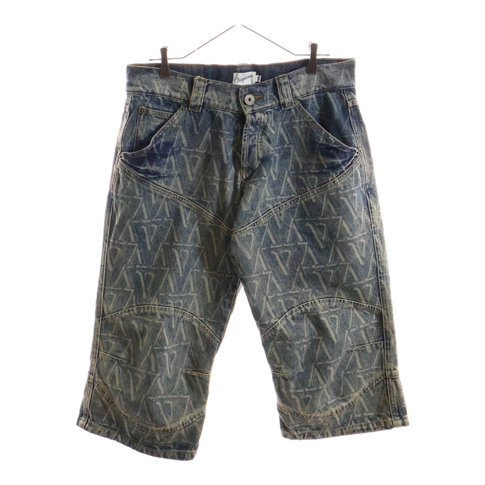 VAQUERA(ヴァケラ) Knee Patch Print Denim Short Pant ニーパッチプリントデニムショートパンツ 総柄デニムハーフパンツ インディゴ
