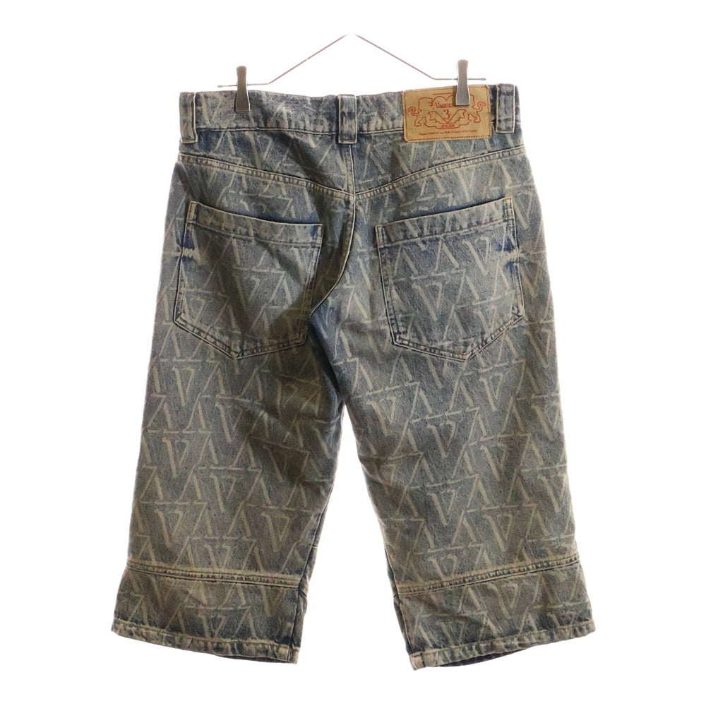 VAQUERA(ヴァケラ) Knee Patch Print Denim Short Pant ニーパッチプリントデニムショートパンツ 総柄デニムハーフパンツ インディゴ