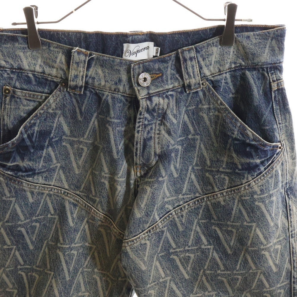VAQUERA(ヴァケラ) Knee Patch Print Denim Short Pant ニーパッチプリントデニムショートパンツ 総柄デニムハーフパンツ インディゴ