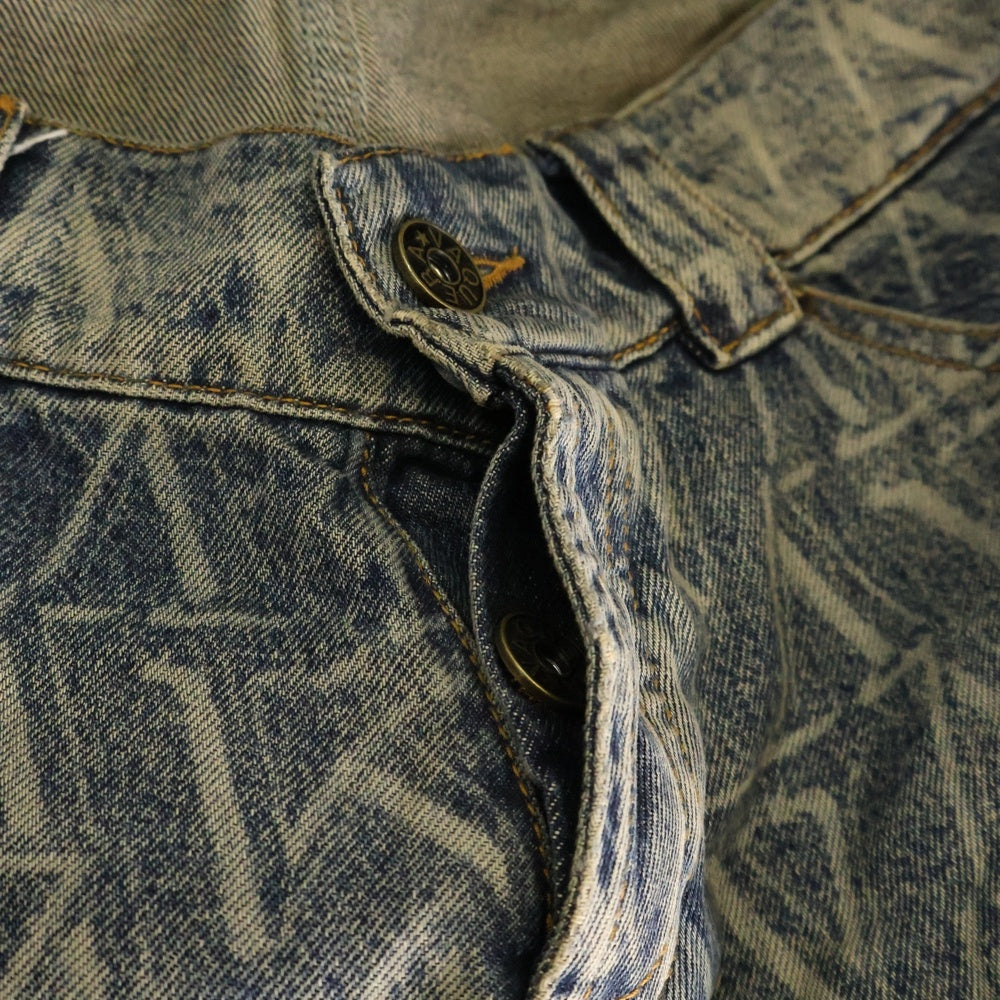 VAQUERA(ヴァケラ) Knee Patch Print Denim Short Pant ニーパッチプリントデニムショートパンツ 総柄デニムハーフパンツ インディゴ