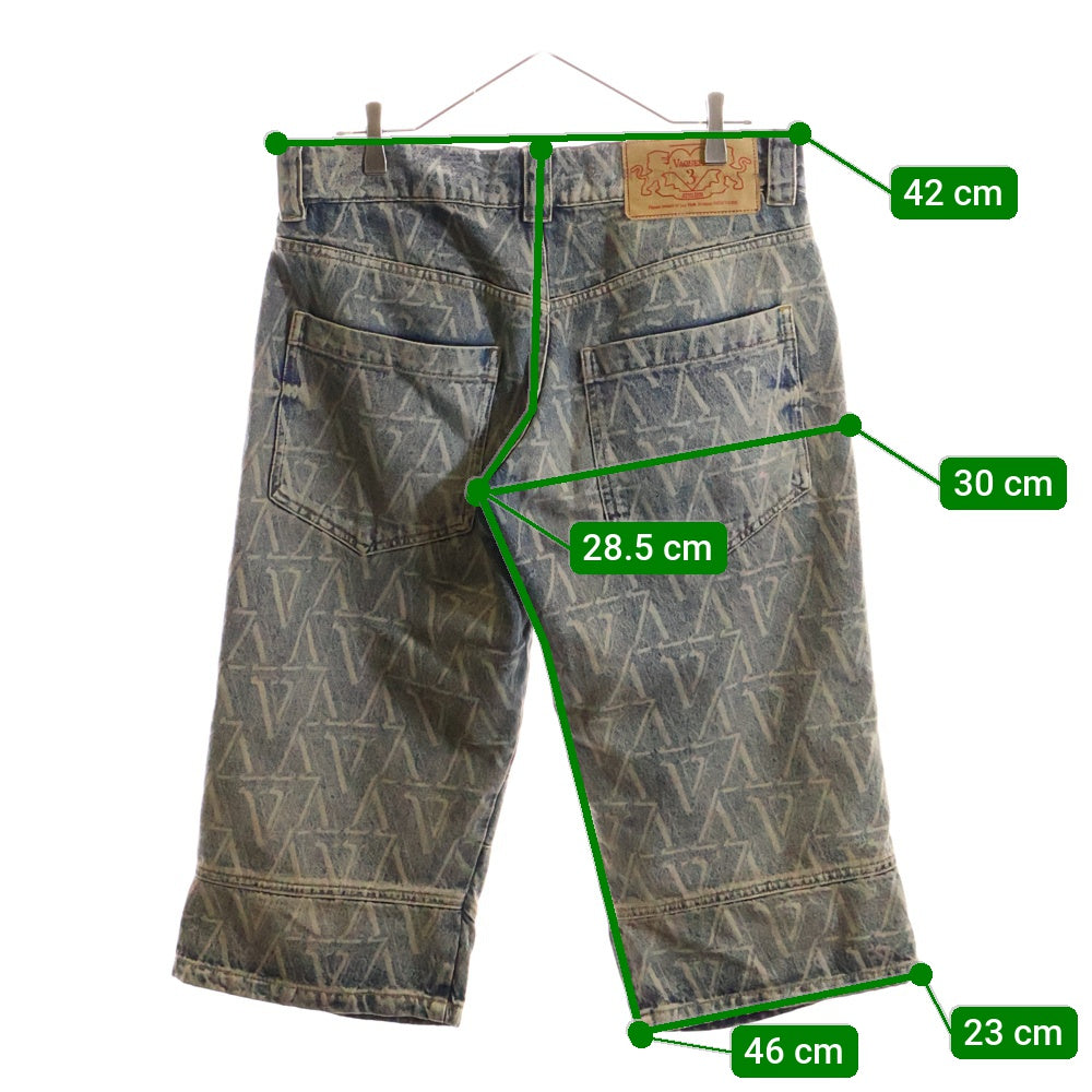 VAQUERA(ヴァケラ) Knee Patch Print Denim Short Pant ニーパッチプリントデニムショートパンツ 総柄デニムハーフパンツ インディゴ