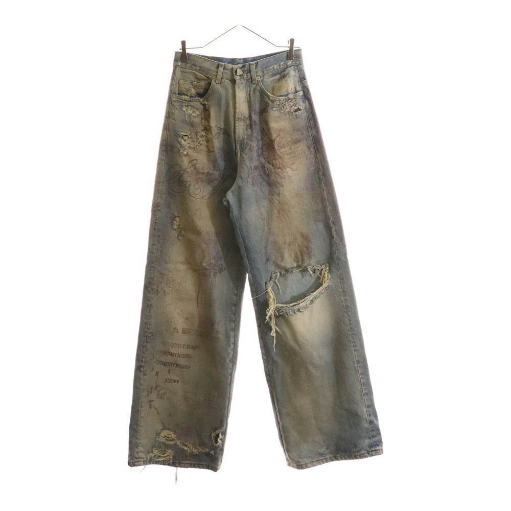 Lildenimjean(リルデニムジーン) Tattoo Jeans タトゥージーンズ バギーカットダメージ加工デニムパンツ ライトブルー