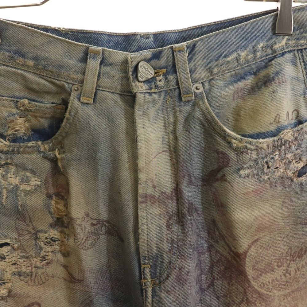 Lildenimjean(リルデニムジーン) Tattoo Jeans タトゥージーンズ バギーカットダメージ加工デニムパンツ ライトブルー