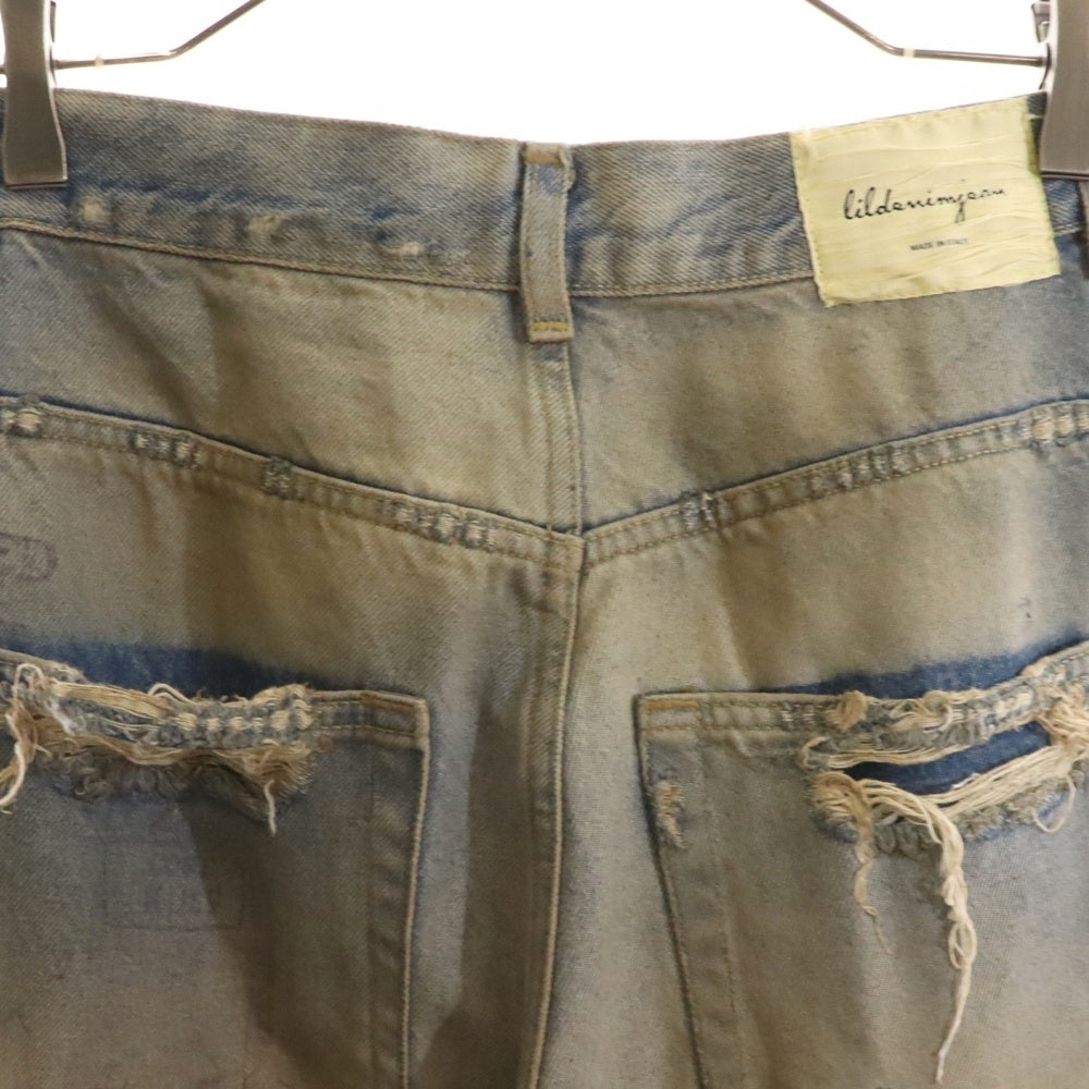 Lildenimjean(リルデニムジーン) Tattoo Jeans タトゥージーンズ バギーカットダメージ加工デニムパンツ ライトブルー