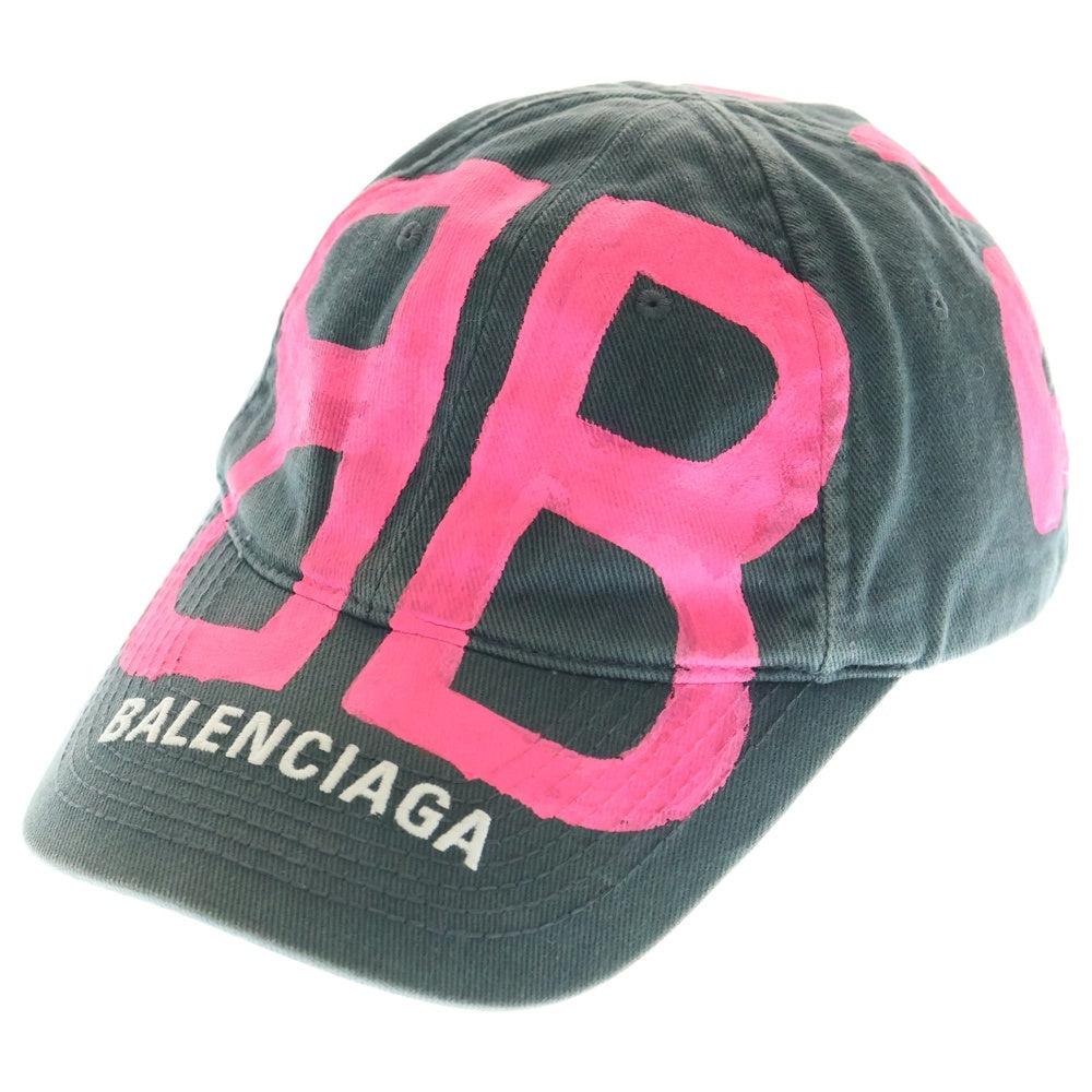 BALENCIAGA(バレンシアガ) BBスプレイド ペイントデザイン キャップ 673321 410B2 ブラック/ピンク
