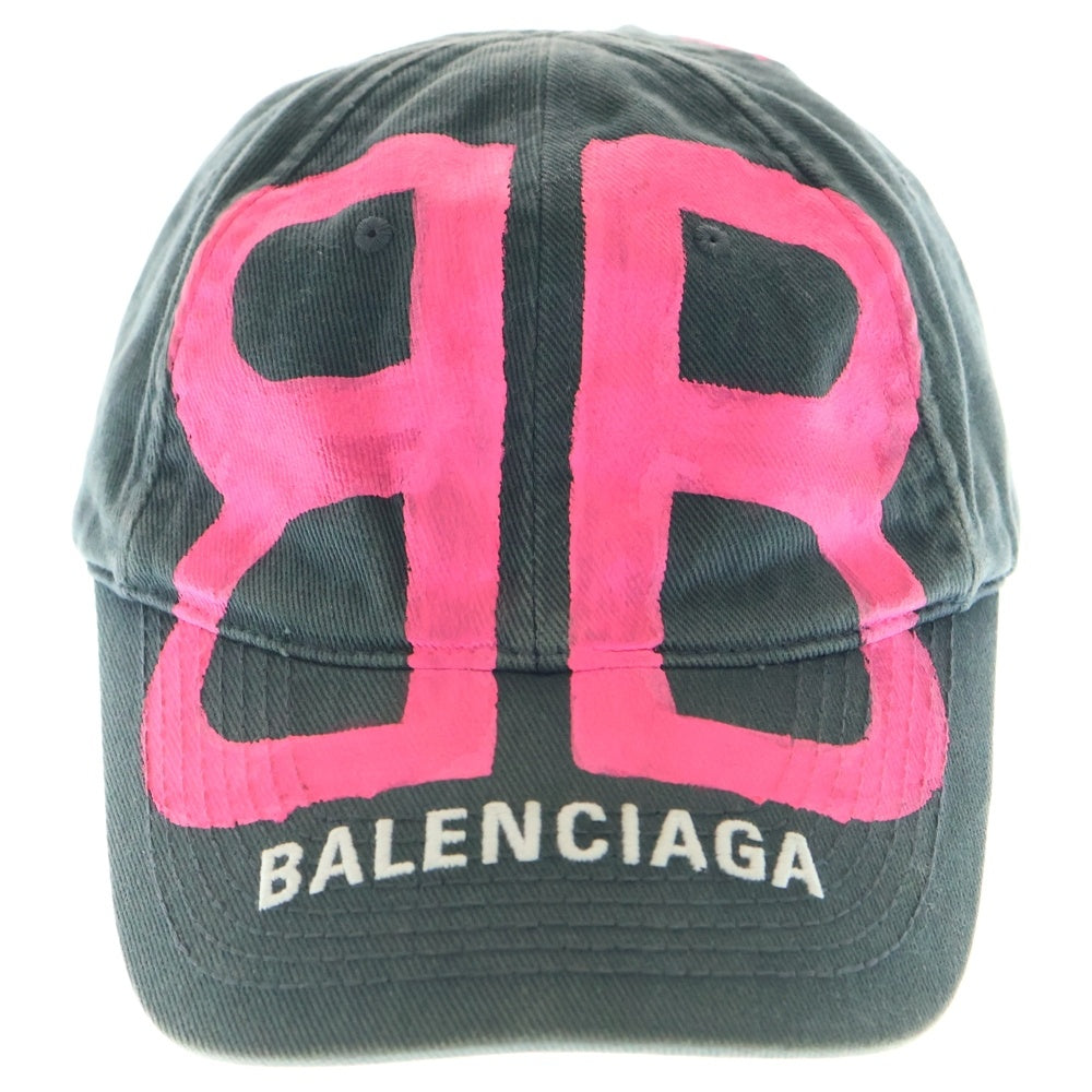 BALENCIAGA(バレンシアガ) BBスプレイド ペイントデザイン キャップ 673321 410B2 ブラック/ピンク