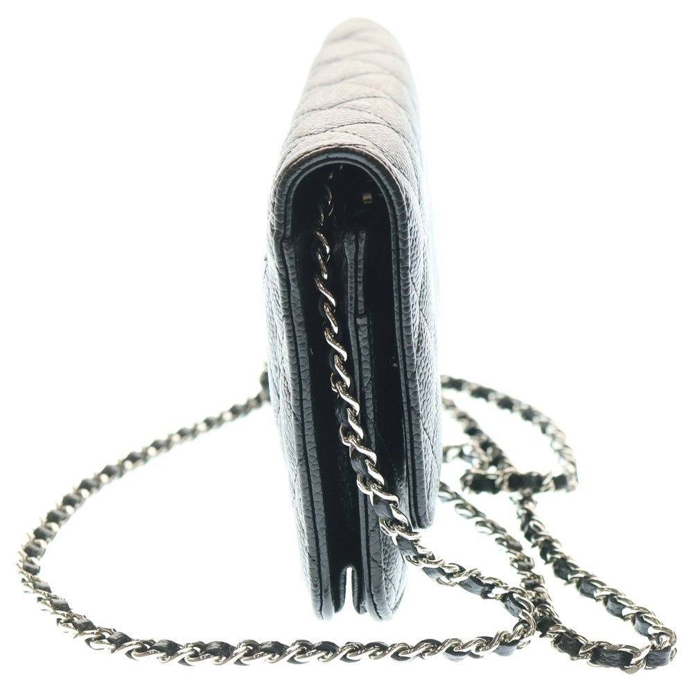 CHANEL(シャネル) マトラッセ キャビアスキン チェーンウォレット ブラック シルバー金具 25番台 AP0250