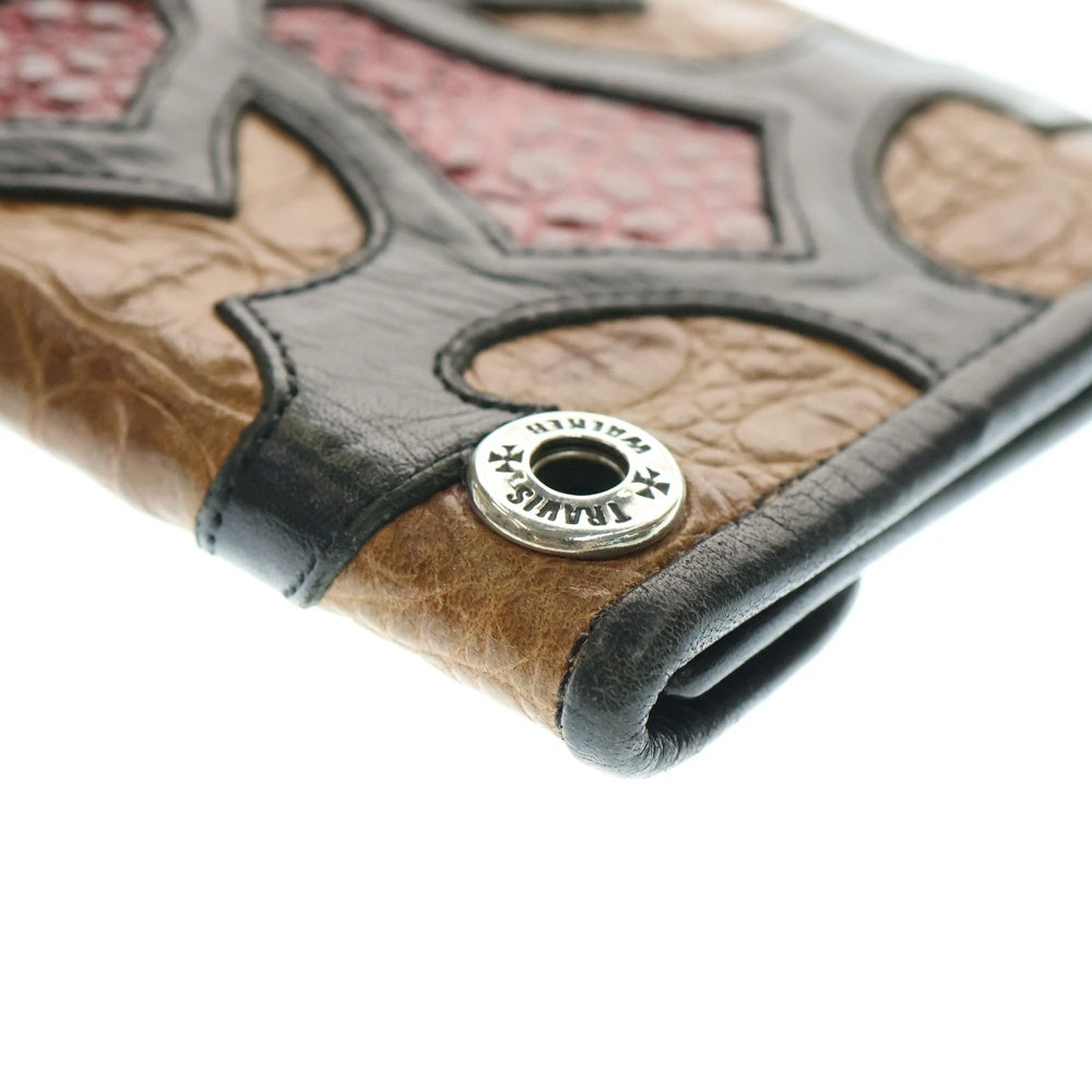 Travis Walker(トラヴィスワーカー) クロスモチーフ アリゲーター クロコダイルレザー シルバーコンチョ付きトラッカーウォレット 財布 ブラウン