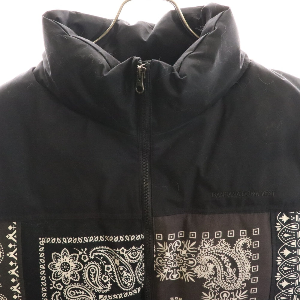 MIYAGIHIDETAKA(ミヤギヒデタカ) Bandana Down Vest バンダナダウンベスト パッチワークジップアップダウンベスト ブラック