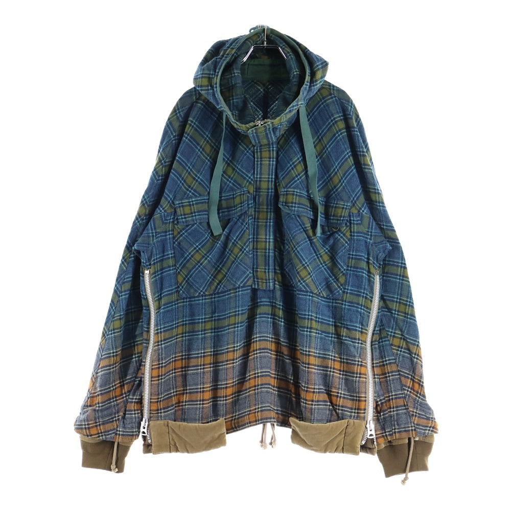 Sacai(サカイ) 18AW Check Anorak Parka チェックアノラックパーカー ハーフジッププルオーバーパーカー 18-01828M グリーン/オレンジ