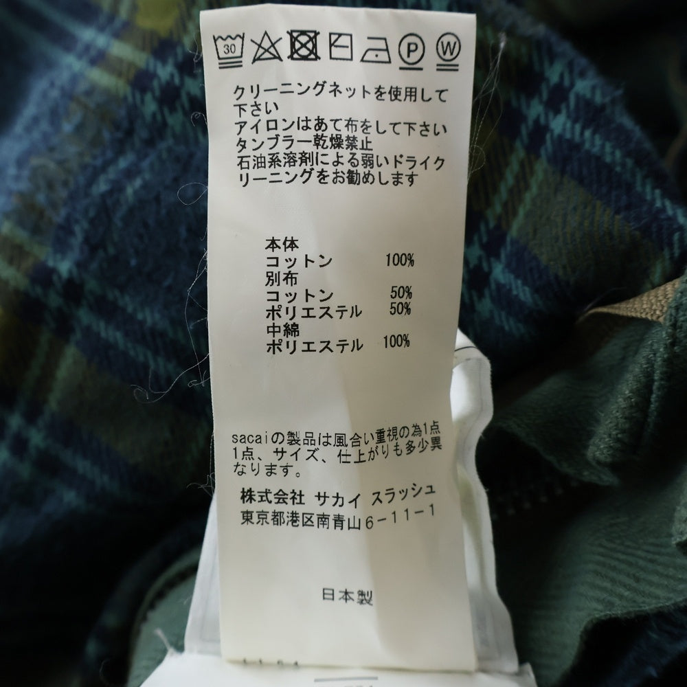 Sacai(サカイ) 18AW Check Anorak Parka チェックアノラックパーカー ハーフジッププルオーバーパーカー 18-01828M グリーン/オレンジ