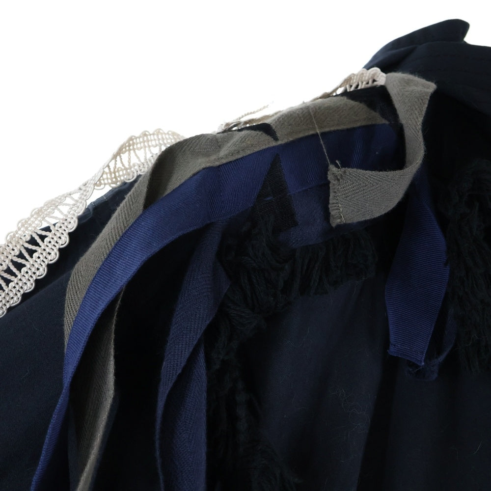 Sacai(サカイ) 19SS ×Pendleton ペンドルトン サイドジップフィッシュテールモッズコート パターン刺繡ジップアップロングコート ブラック/ネイビー