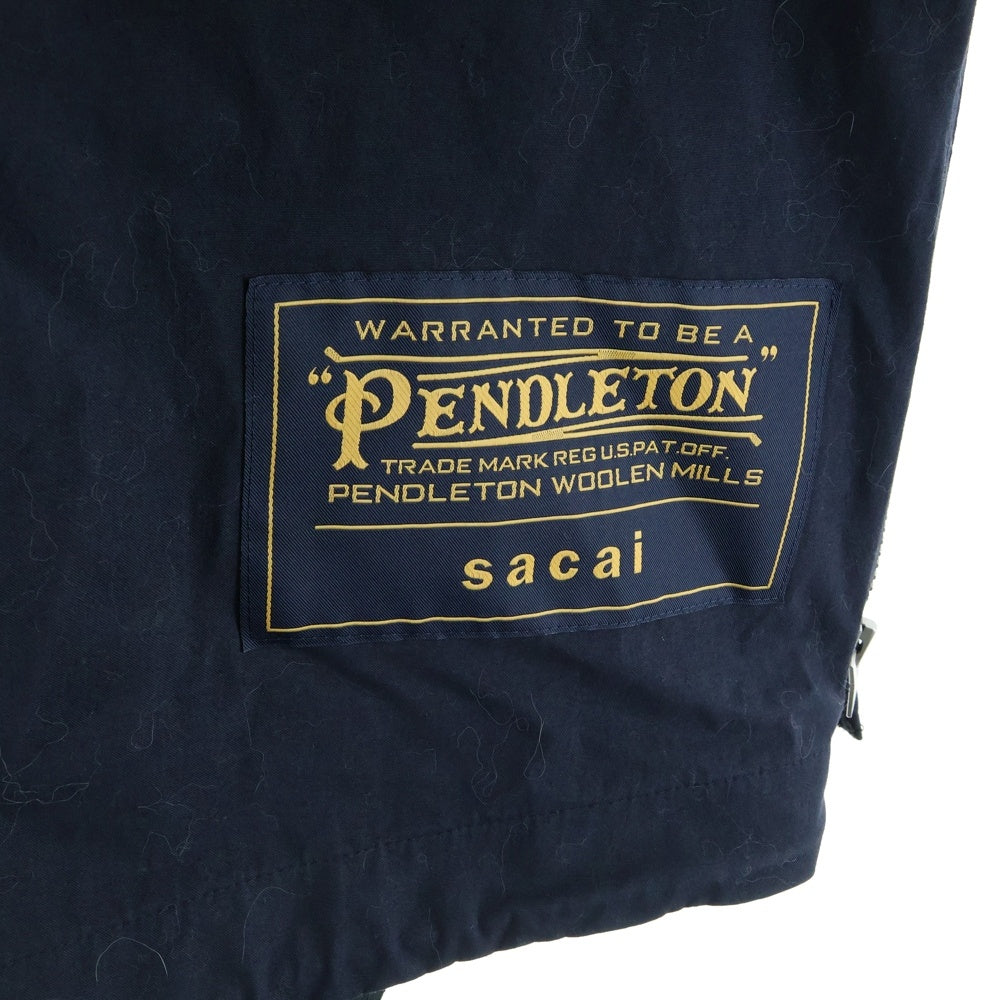 Sacai(サカイ) 19SS ×Pendleton ペンドルトン サイドジップフィッシュテールモッズコート パターン刺繡ジップアップロングコート ブラック/ネイビー