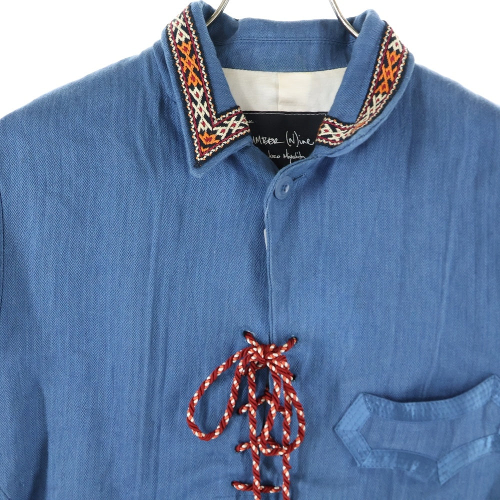 NUMBER (N)INE(ナンバーナイン) 09SS The Lonesome Heroes 本人期 レースアップチュニック モチーフ刺繍ベスト レッド/ブルー