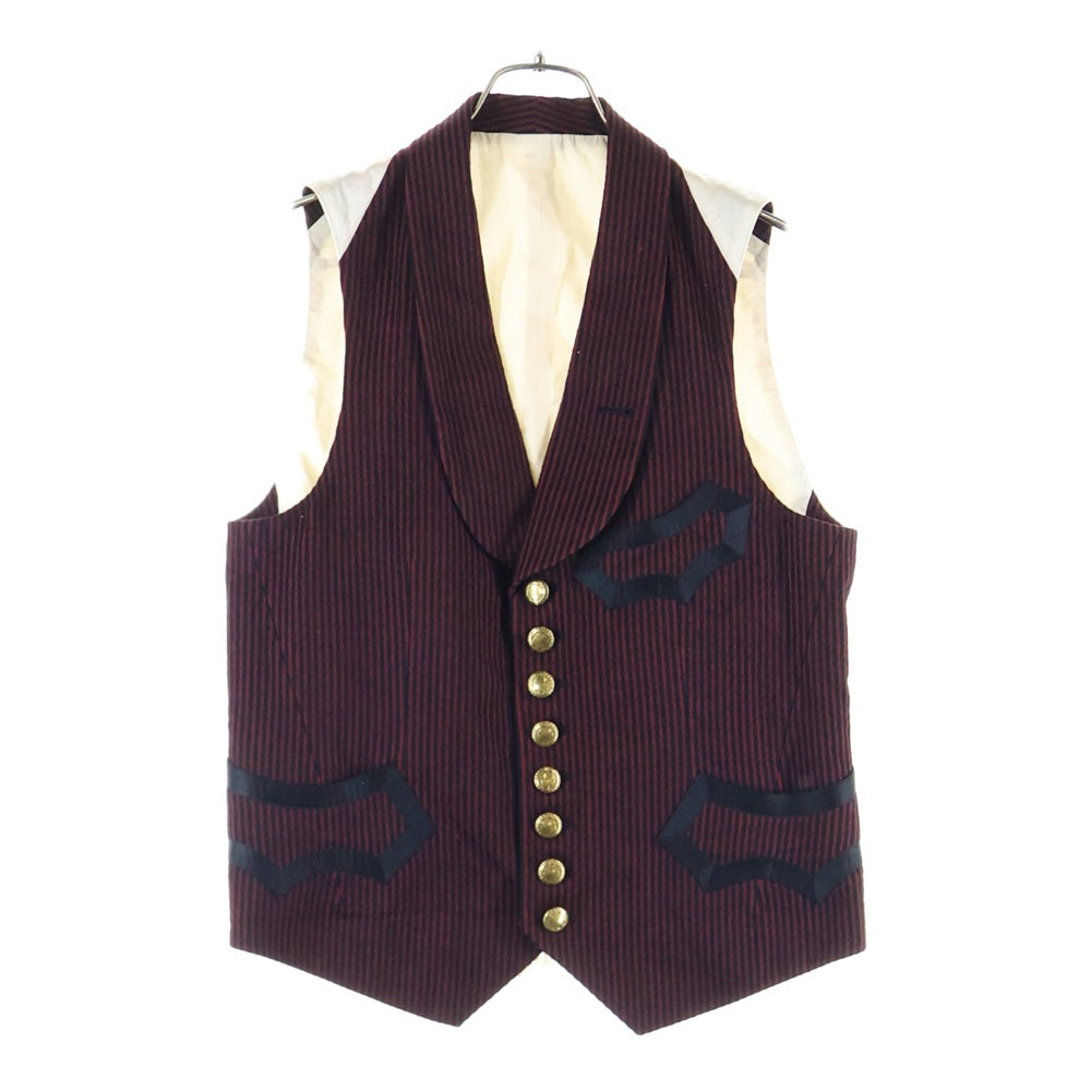 NUMBER (N)INE(ナンバーナイン) 09SS The Lonesome Heroes 本人期 ジレベスト モチーフ刺繍金ボタンストライプベスト S09-NJ032A バーガンディー