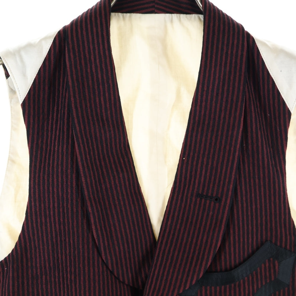 NUMBER (N)INE(ナンバーナイン) 09SS The Lonesome Heroes 本人期 ジレベスト モチーフ刺繍金ボタンストライプベスト S09-NJ032A バーガンディー