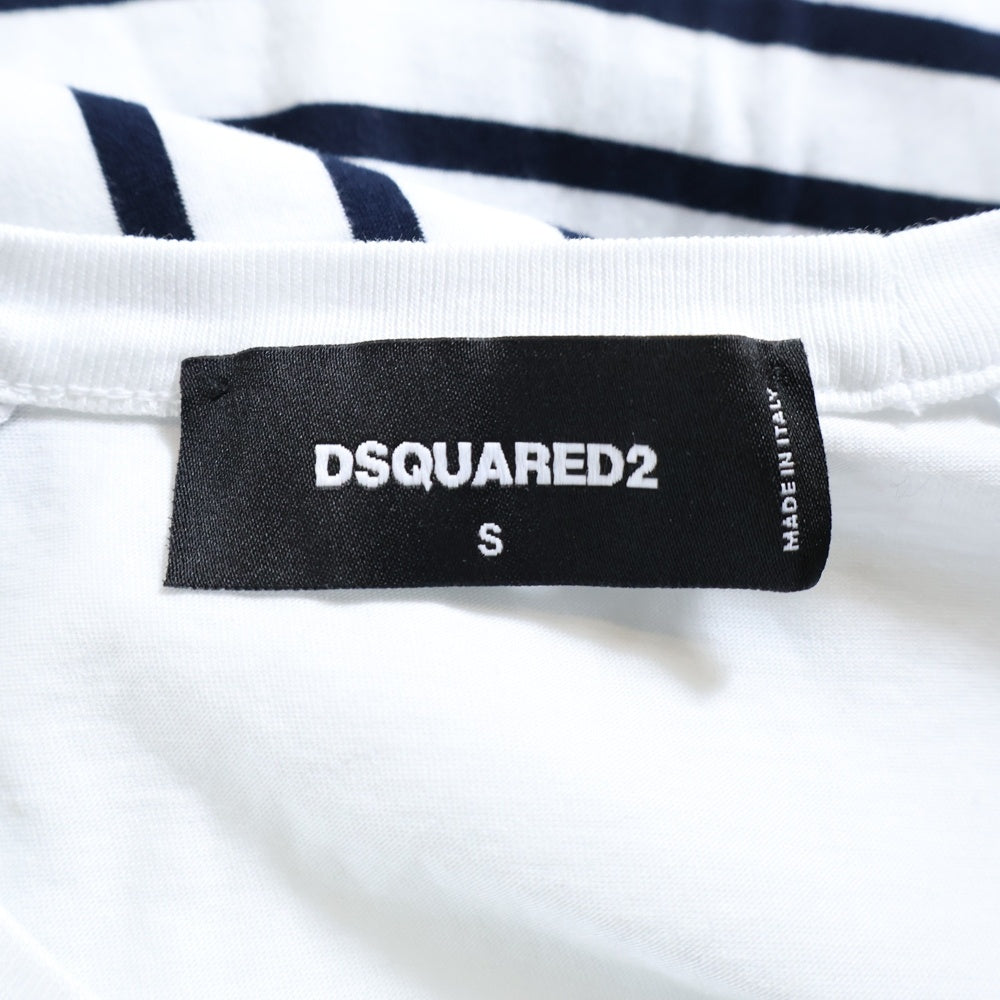 DSQUARED2(ディースクエアード) フロントロゴ ボーダー 長袖Tシャツ カットソー ホワイト/ブラック S74GD1138