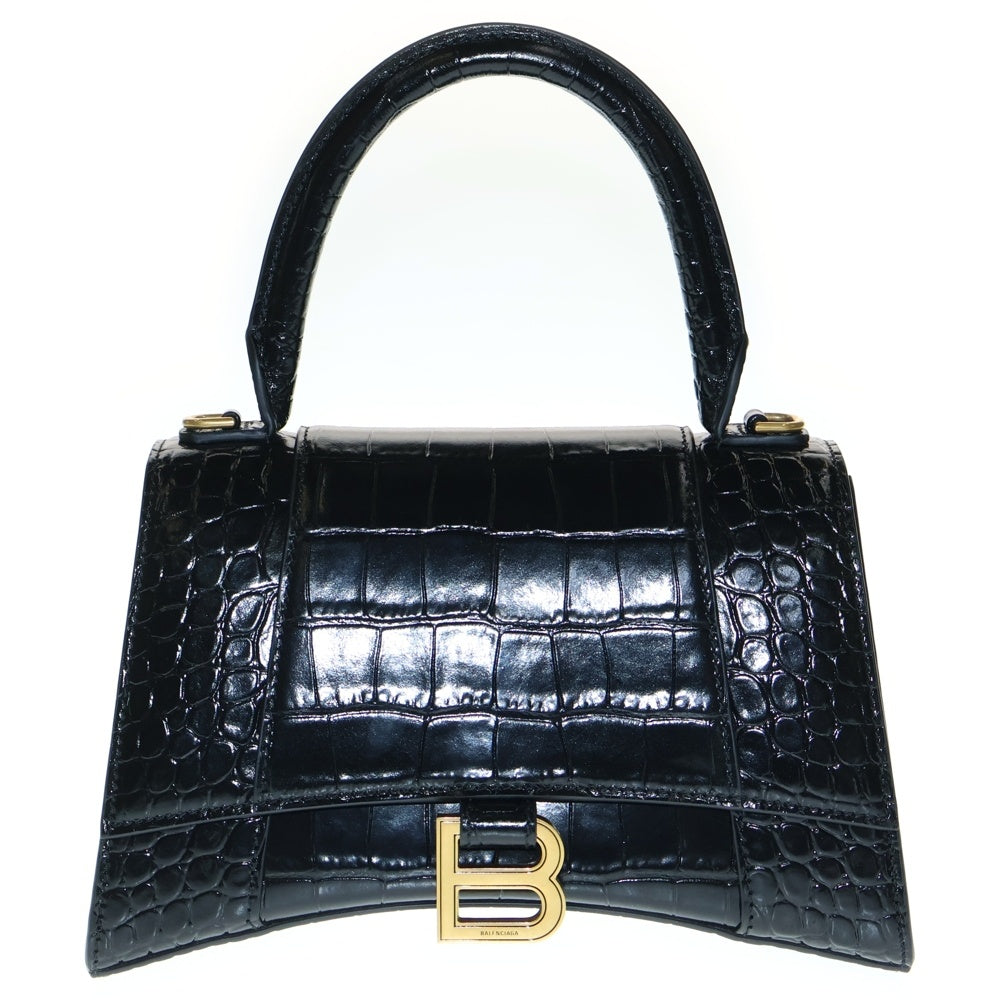 BALENCIAGA(バレンシアガ) Bロゴ アワーグラス 2way 型押し レザー ハンドバッグ ショルダーバッグ ブラック 693546