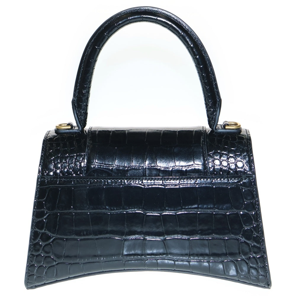 BALENCIAGA(バレンシアガ) Bロゴ アワーグラス 2way 型押し レザー ハンドバッグ ショルダーバッグ ブラック 693546