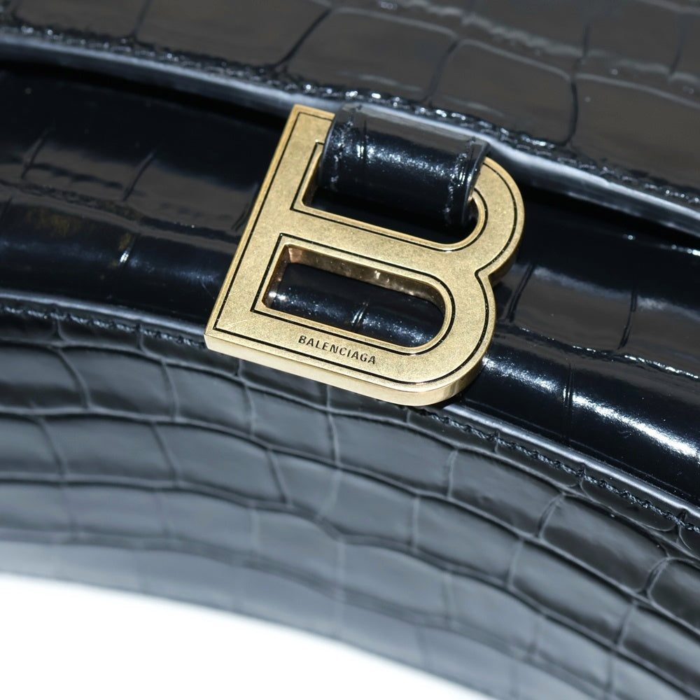 BALENCIAGA(バレンシアガ) Bロゴ アワーグラス 2way 型押し レザー ハンドバッグ ショルダーバッグ ブラック 693546