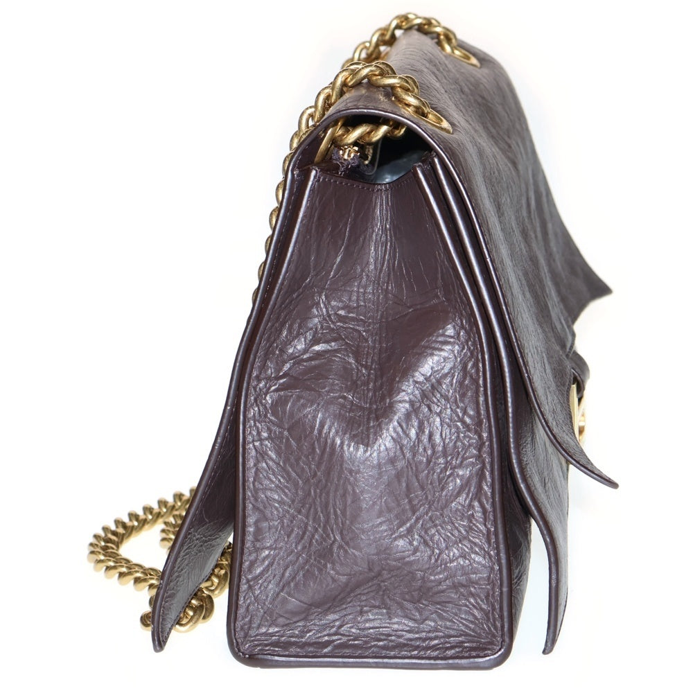 BALENCIAGA(バレンシアガ) Crush クラッシュ ミディアム チェーンバッグ カーフスキン ハンドバッグ ダークブラウン/ゴールド レディース