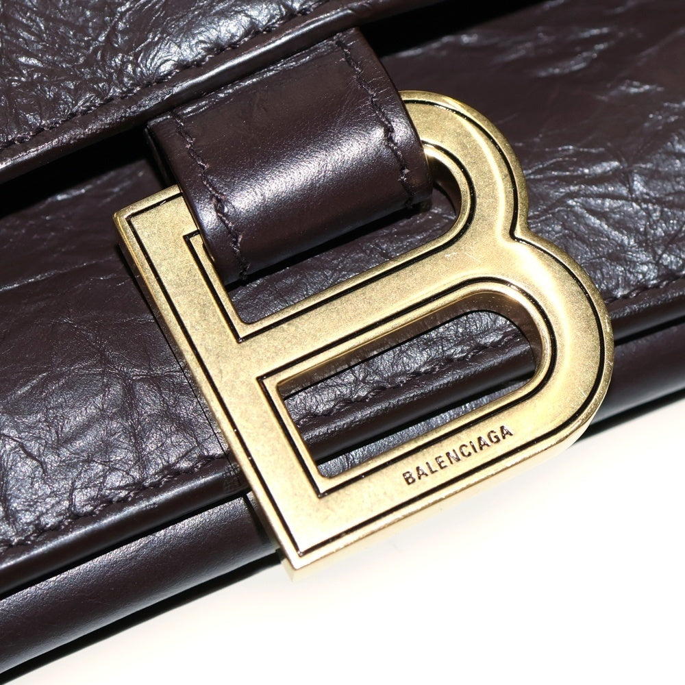 BALENCIAGA(バレンシアガ) Crush クラッシュ ミディアム チェーンバッグ カーフスキン ハンドバッグ ダークブラウン/ゴールド レディース