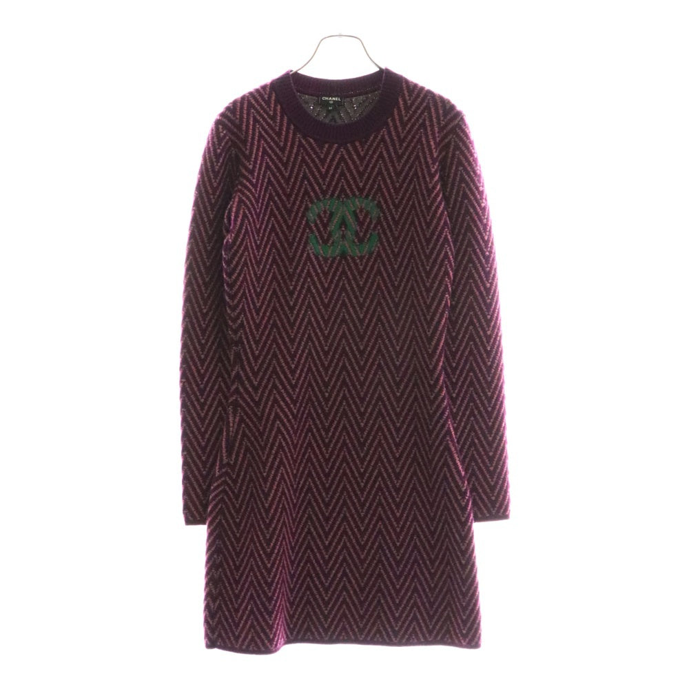 CHANEL(シャネル) ココマーク ロゴデザイン カシミヤ 長袖ニットワンピース レディース パープル