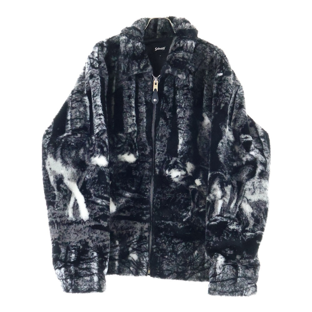 SCHOTT(ショット) ウルフ柄 ジップアップ ファー ジャケット ブラック 782-4252013
