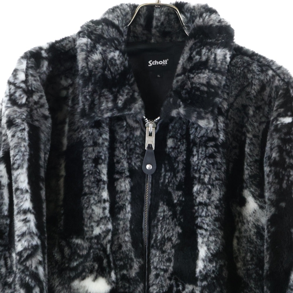 SCHOTT(ショット) ウルフ柄 ジップアップ ファー ジャケット ブラック 782-4252013