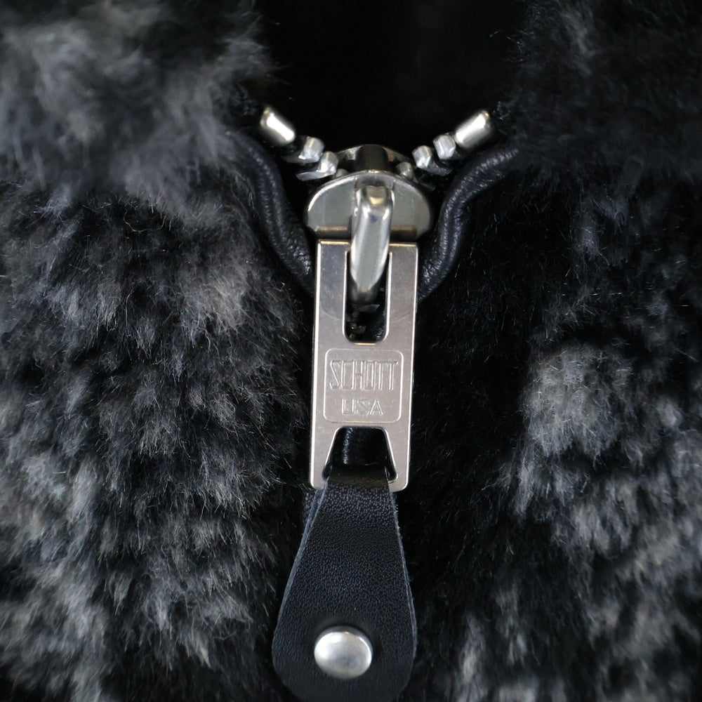 SCHOTT(ショット) ウルフ柄 ジップアップ ファー ジャケット ブラック 782-4252013