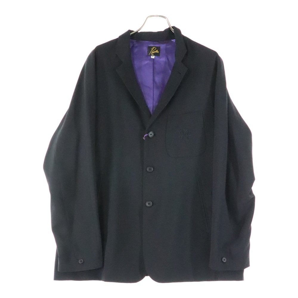 Needles(ニードルス) Raglan Jacket ロゴ刺繍 ジャージ素材 テーラードジャケット ブラック QV1556