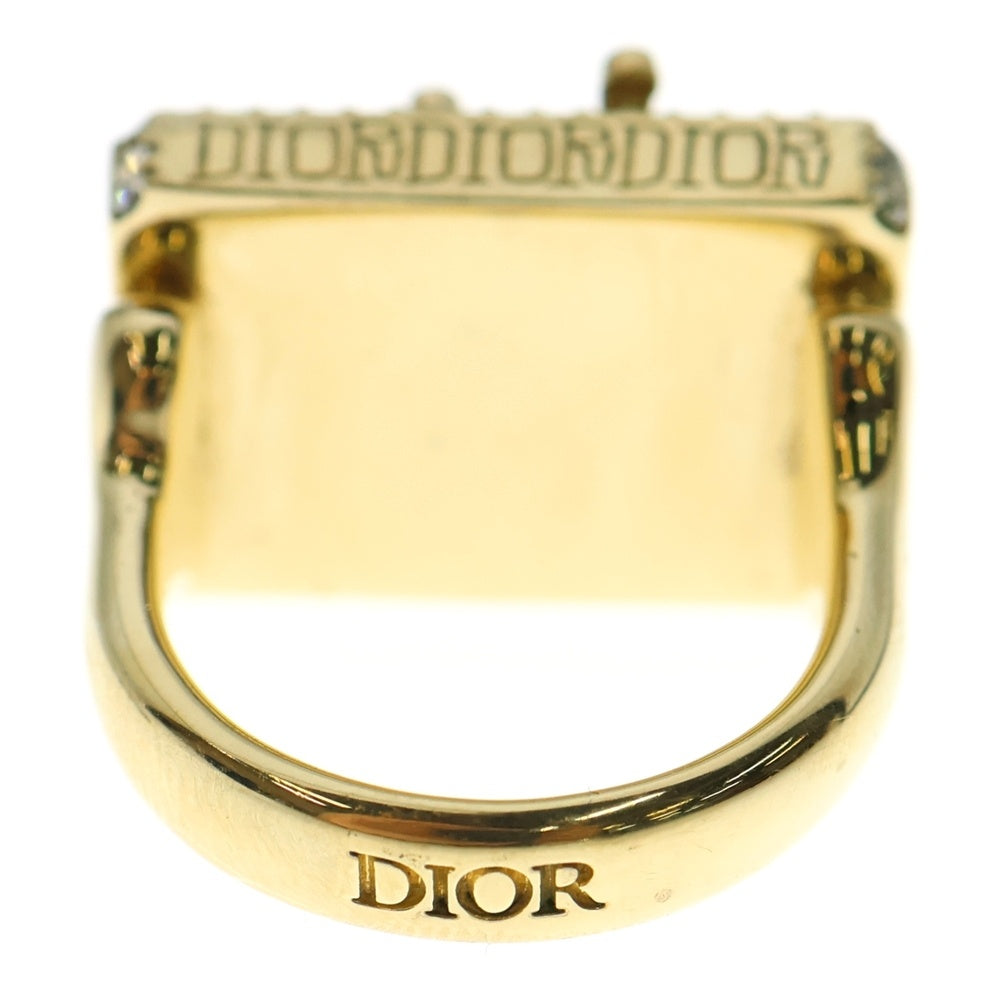 DIOR(ディオール) ×Shawn Stussy Square Ring ショーンステューシー スクエアリング ラインストーンロゴリング 指輪 ゴールド