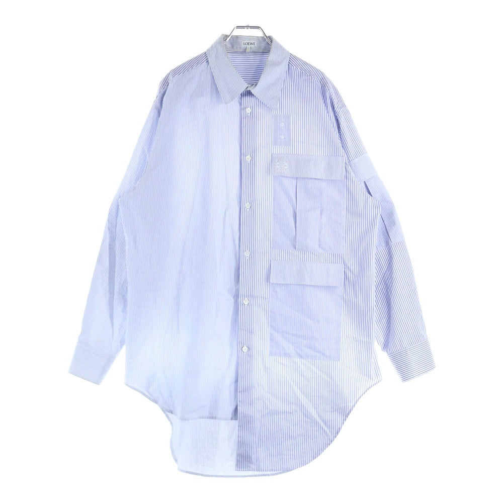 LOEWE(ロエベ) Multi Pocket Stripe Button Down Shirt マルチポケットストライプボタンダウンシャツ ロゴ刺繡長袖シャツ 1159-343-7679 ブルー