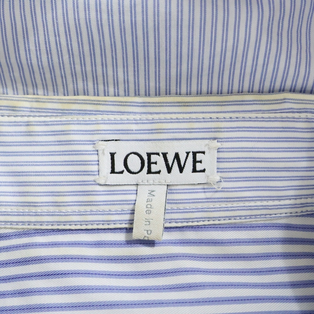 LOEWE(ロエベ) Multi Pocket Stripe Button Down Shirt マルチポケットストライプボタンダウンシャツ ロゴ刺繡長袖シャツ 1159-343-7679 ブルー