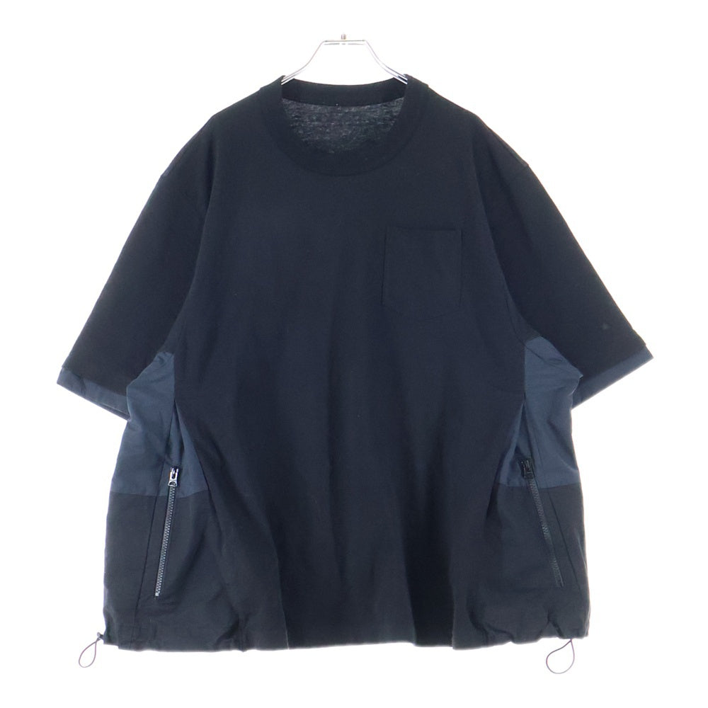 Sacai(サカイ) 22SS Spots Mix T-shirts スポーツミックスTシャツ ナイロン切替ジップポケットクルーネック半袖Tシャツ 22-02734M ブラック