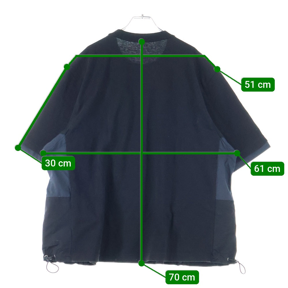 Sacai(サカイ) 22SS Spots Mix T-shirts スポーツミックスTシャツ ナイロン切替ジップポケットクルーネック半袖Tシャツ 22-02734M ブラック
