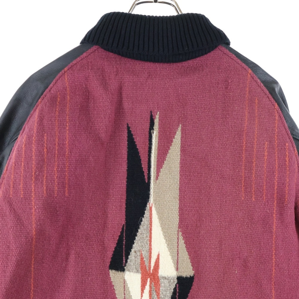 SKOOKUM(スクーカム) ×NEEDLES×ORTEGA'S ニードルス オルテガ トリプルネーム ブランケット レザー切替ジャケット スタジャン ブルゾン レッド/ブラック