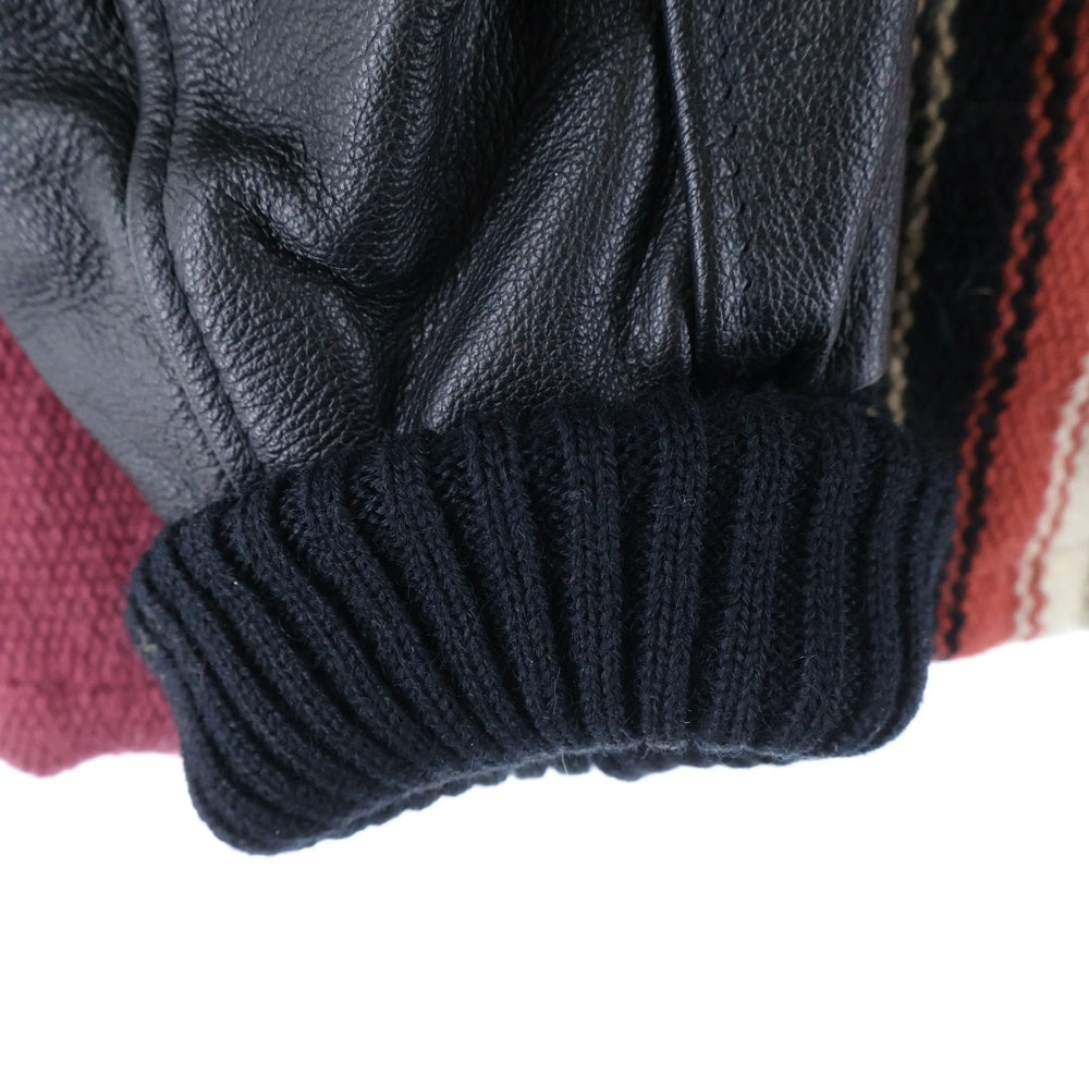 SKOOKUM(スクーカム) ×NEEDLES×ORTEGA'S ニードルス オルテガ トリプルネーム ブランケット レザー切替ジャケット スタジャン ブルゾン レッド/ブラック