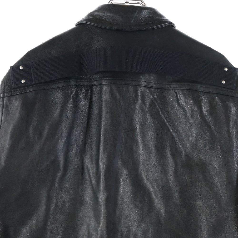 Rick Owens(リックオウエンス) Button-fastening flap-pocket shirt ラムレザー フロントポケット スナップボタン シャツ ジャケット ブラック RU02E1744LNV