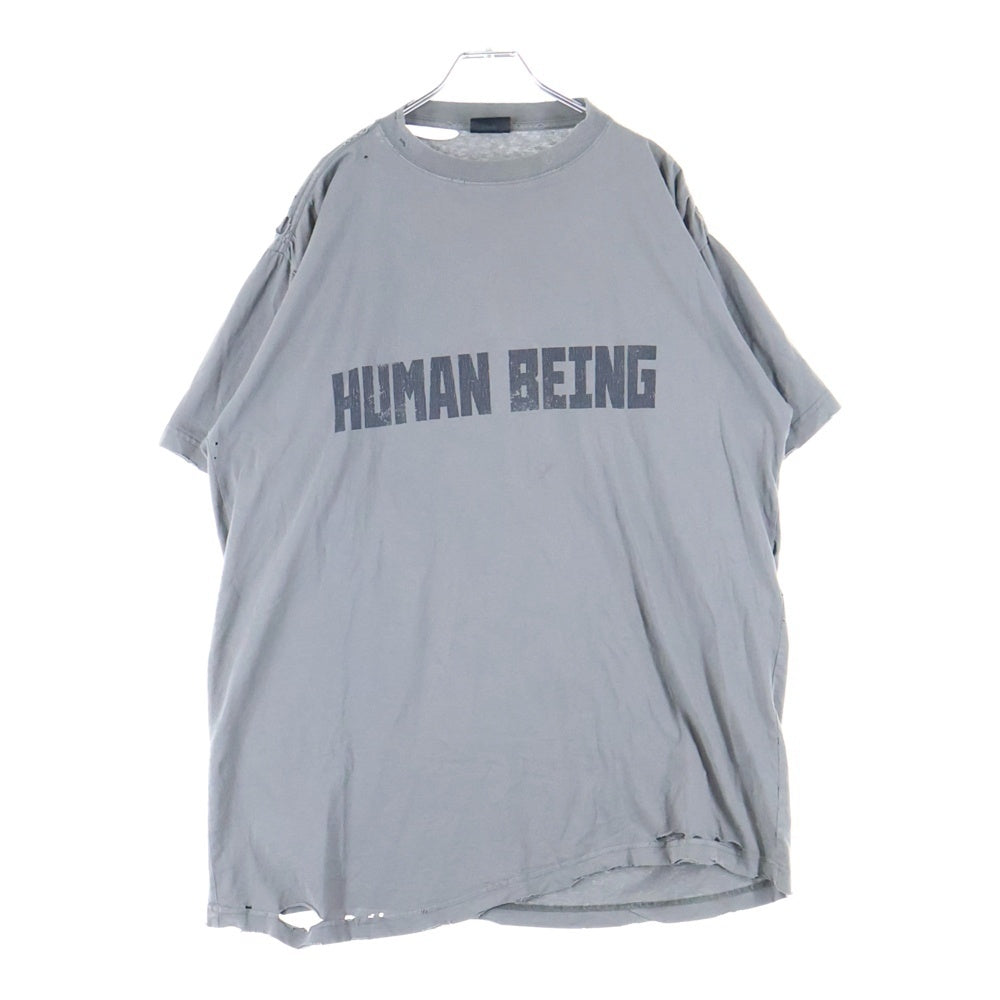 BALENCIAGA(バレンシアガ) 25SS HUMAN BEING ヒューマンビーング ダメージ加工 半袖Tシャツ カットソー ダークグレー 824285 TSVV1