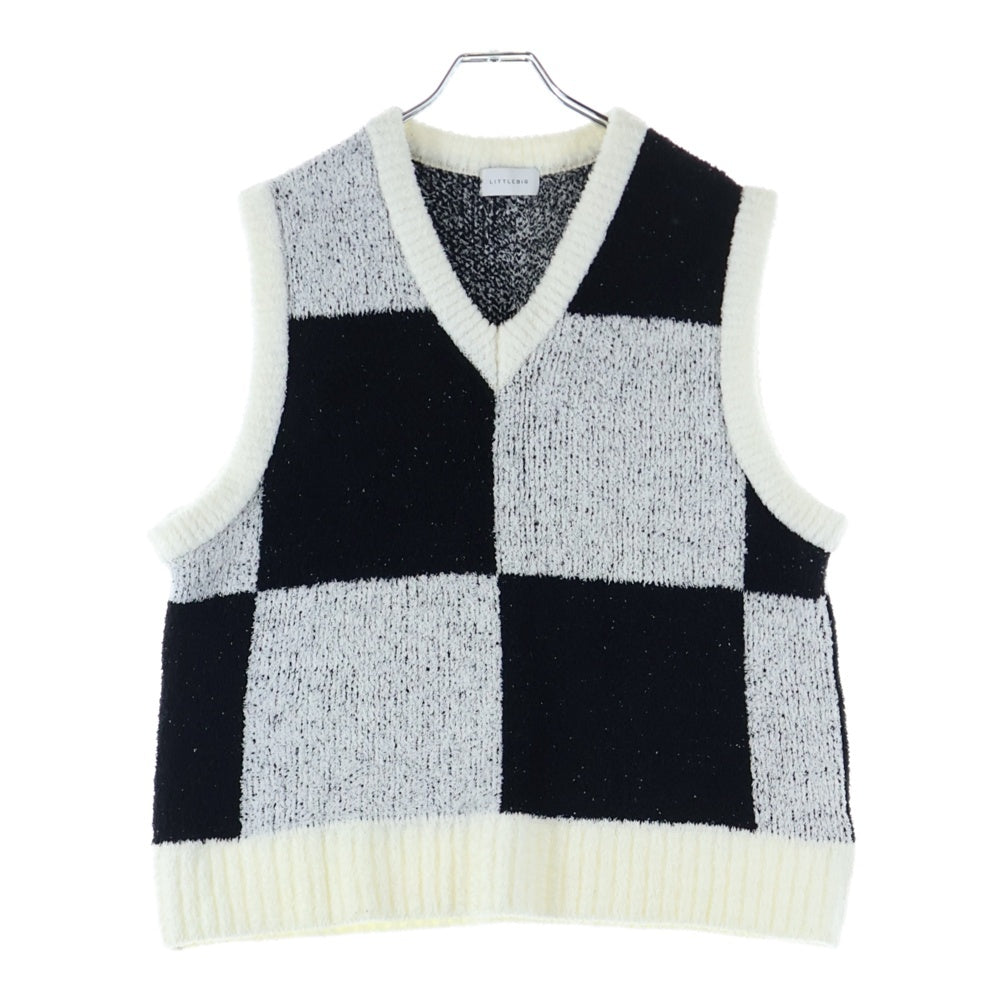 LITTLEBIG(リトルビッグ) 22SS Pattern Knit Vest パターンニットベスト チェッカー柄Vネックニットベスト LB221-KT02 ブラック/ホワイト