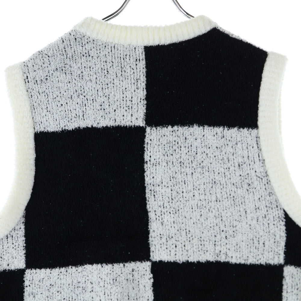 LITTLEBIG(リトルビッグ) 22SS Pattern Knit Vest パターンニットベスト チェッカー柄Vネックニットベスト LB221-KT02 ブラック/ホワイト