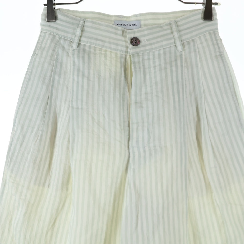 MAISON SPECIAL(メゾンスペシャル ) Washable Silky Stripe Easy Pants ウォッシャブルシルキーイージーパンツ ストライプ2タックワイドパンツ ホワイト/グリーン