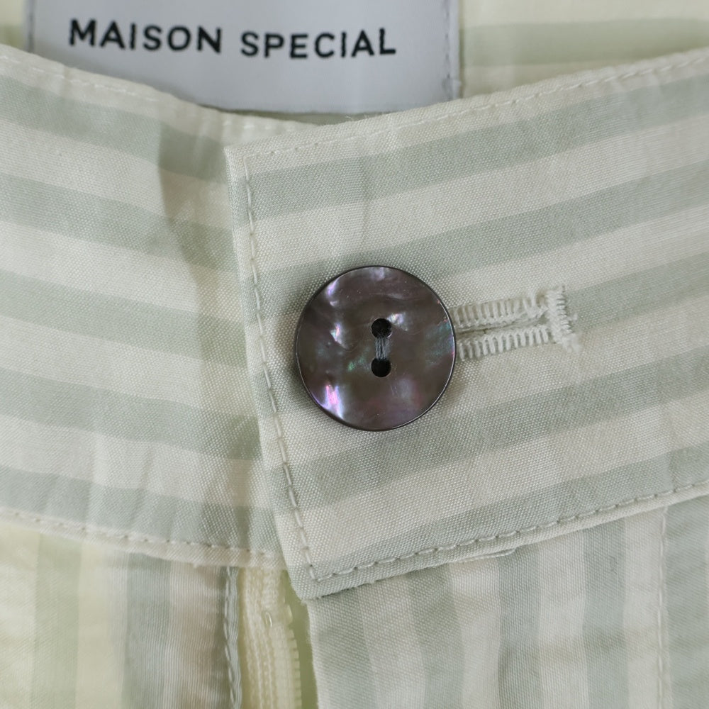 MAISON SPECIAL(メゾンスペシャル ) Washable Silky Stripe Easy Pants ウォッシャブルシルキーイージーパンツ ストライプ2タックワイドパンツ ホワイト/グリーン