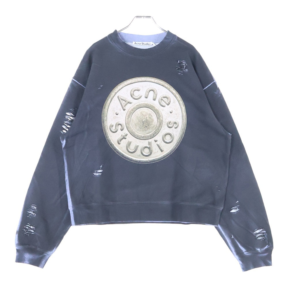 Acne Studios(アクネ ストゥディオズ) Bullet Logo Sweat Shirts バレットロゴスウェットシャツ ダメージ加工クルーネックトレーナー CI0203 ブラック