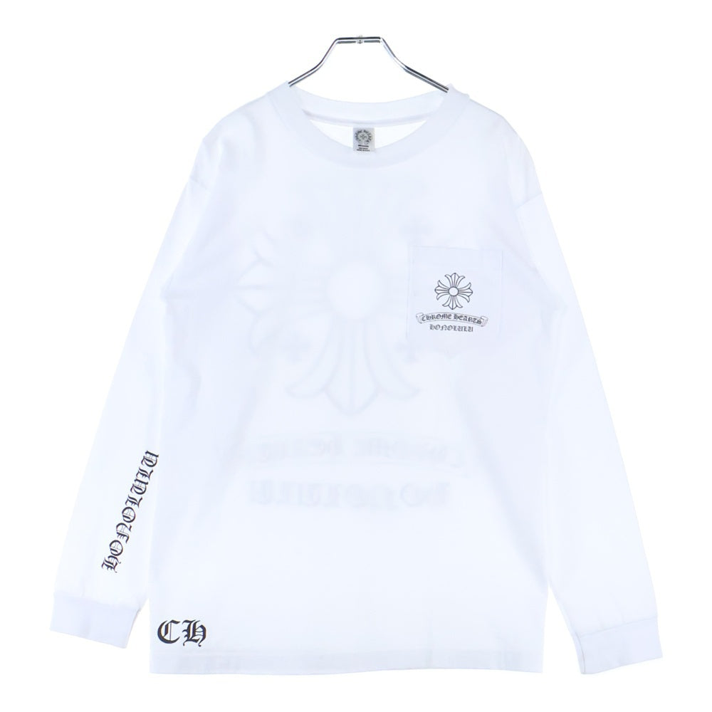 CHROME HEARTS(クロムハーツ) Honolulu CH PLS L/S TEE ホノルル限定 CHプラスプリントロングスリーブTシャツ ロゴプリントクルーネック長袖Tシャツ ホワイト