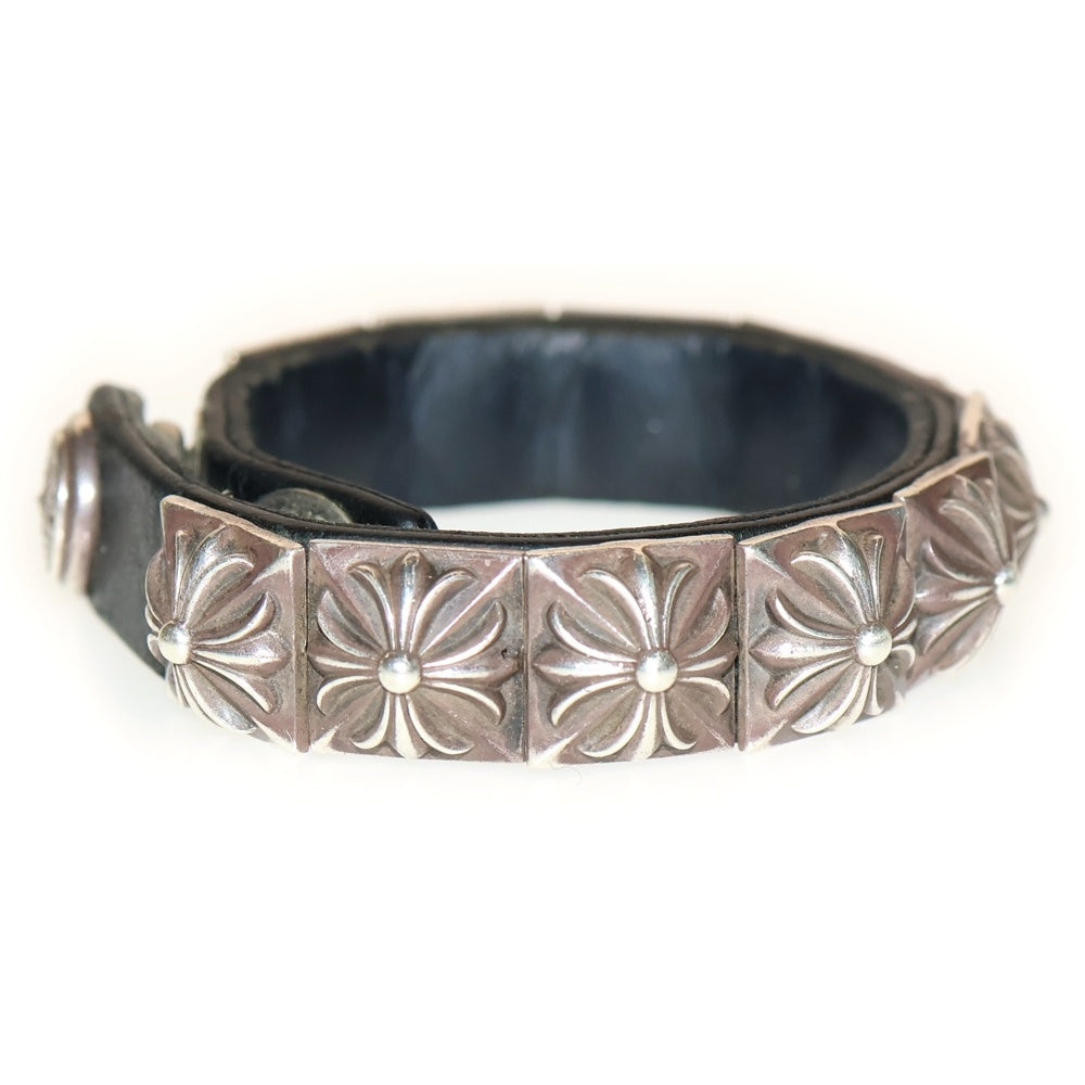 CHROME HEARTS(クロムハーツ) ZERO STUD SNGL ROW ゼロ ピラミッド スタッズ シングル レザー ブレスレット シルバー