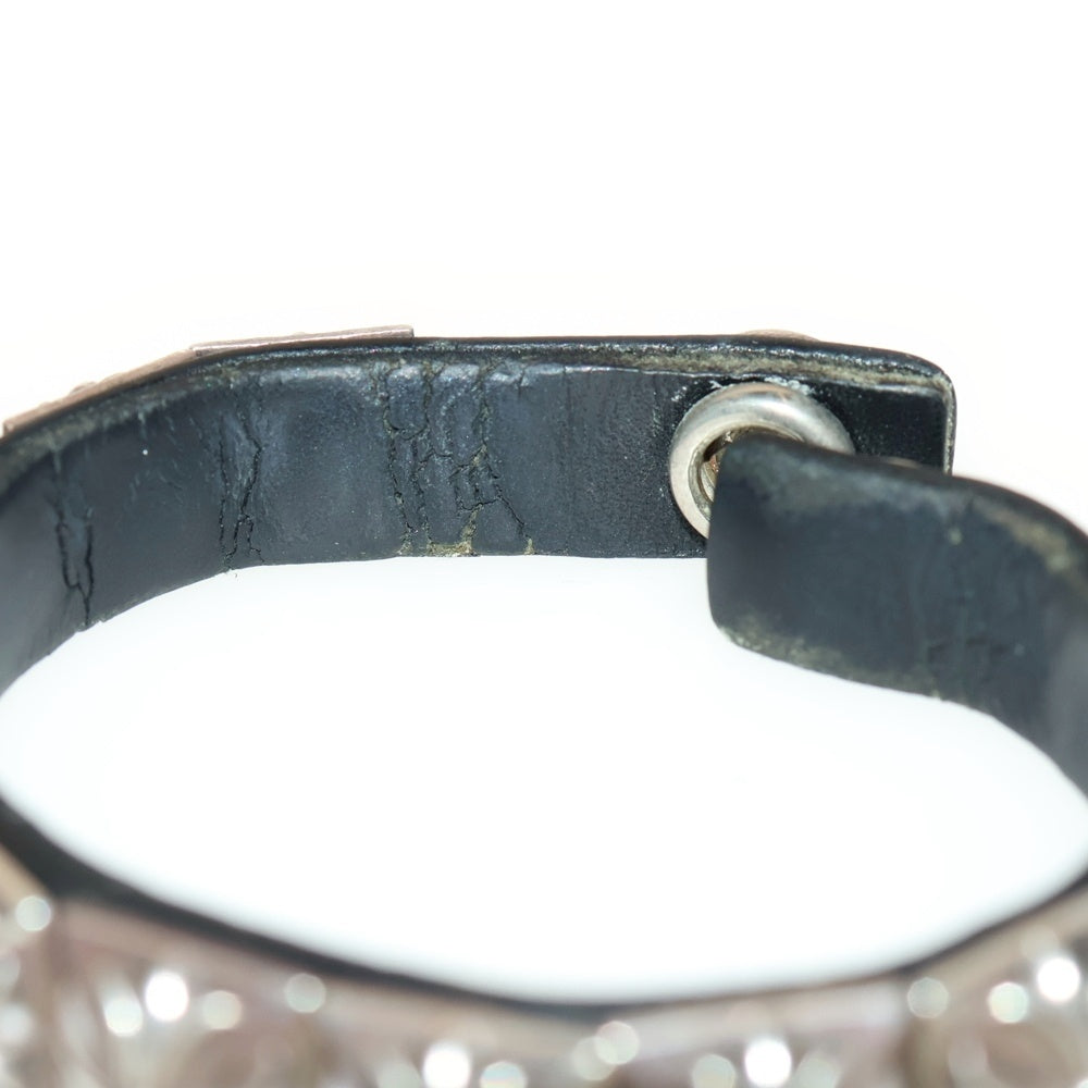 CHROME HEARTS(クロムハーツ) ZERO STUD SNGL ROW ゼロ ピラミッド スタッズ シングル レザー ブレスレット シルバー